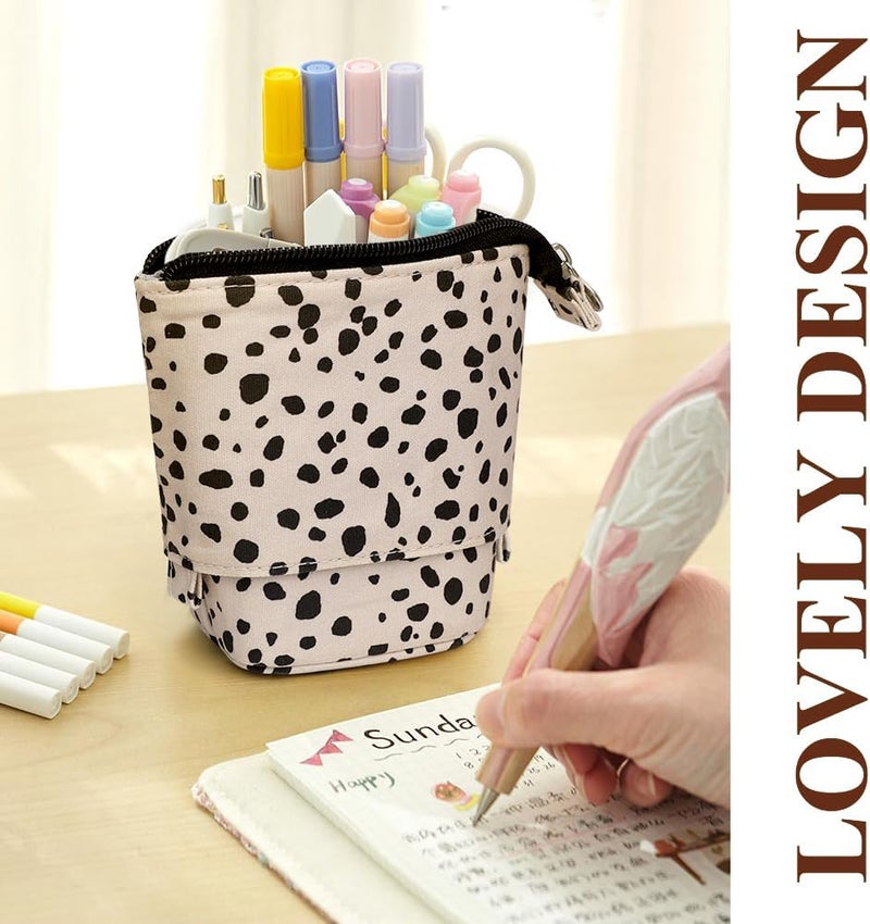 KPX Milktea Cute Standing Pencil Case for Kids, Pop Up Pencil Box Makeup Pouch, Stand UP Bubble Tea Pen Holder Organizer Cosmetics Bag, Kawaii Stationary (Beige Leopard) - Image 5