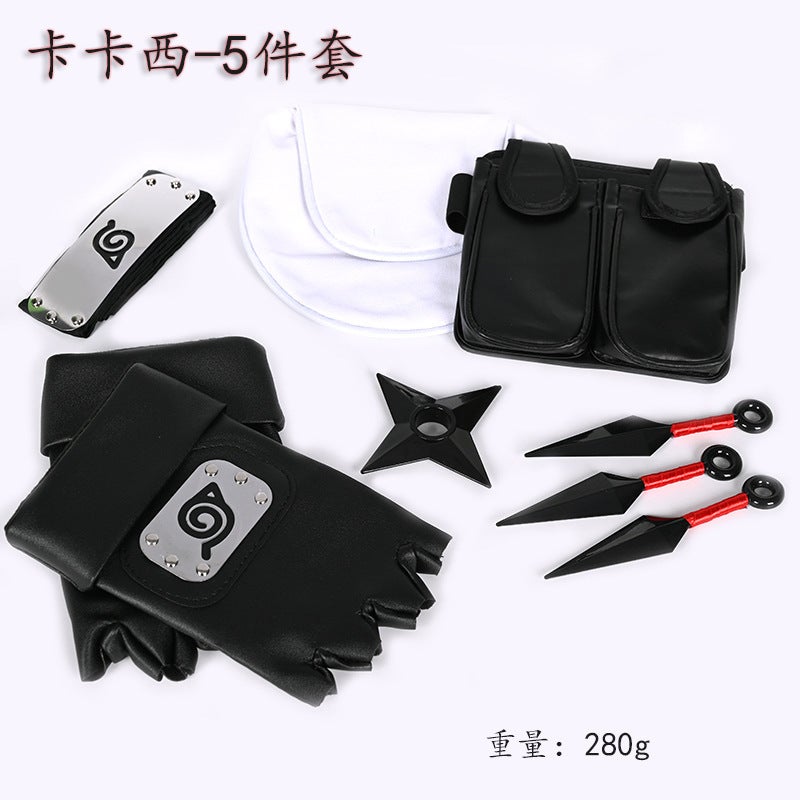 Ninja Props Bag Naruto Bitter Without Flagwood Kakashi Role Playing Suit Gloves Headband Sasuke 5 Pieces-Combination Set