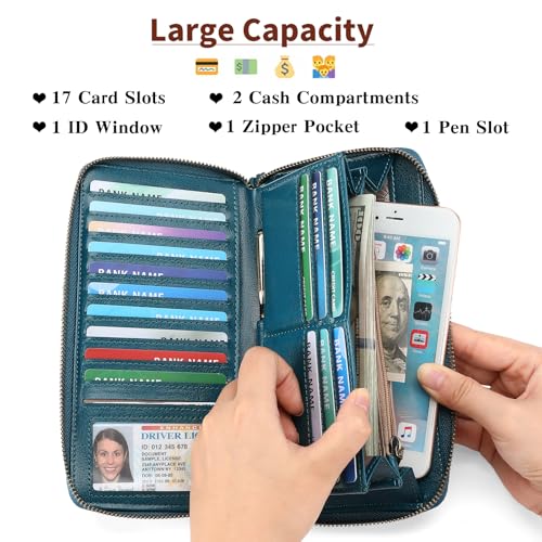 SENDEFN Leather Women's Wallets RFID Blocking Zip Around Large Capacity Long Credit Card Holder Wallet - Image 3