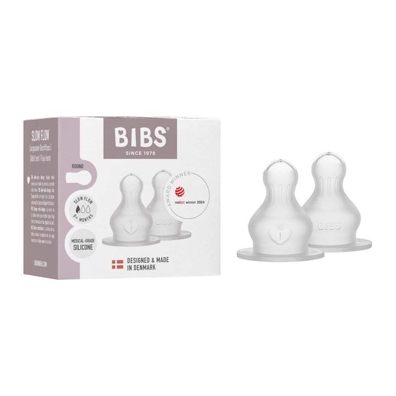 BIBS حلمة زجاجة BIBS 2-Pack. مضادة للمغص. حلمات إضافية لزجاجات BIBS للأطفال. حلمة دائرية. - سيليكون، تدفق بطيء - Image 1