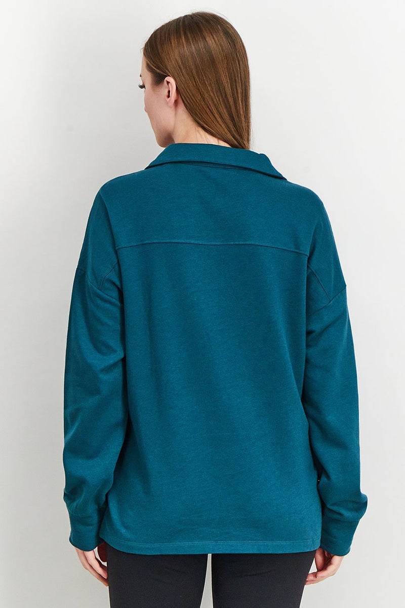 Tchibo Women Spread Collar Plain Loungewear Sweatshirt, Dark Green - Image 2