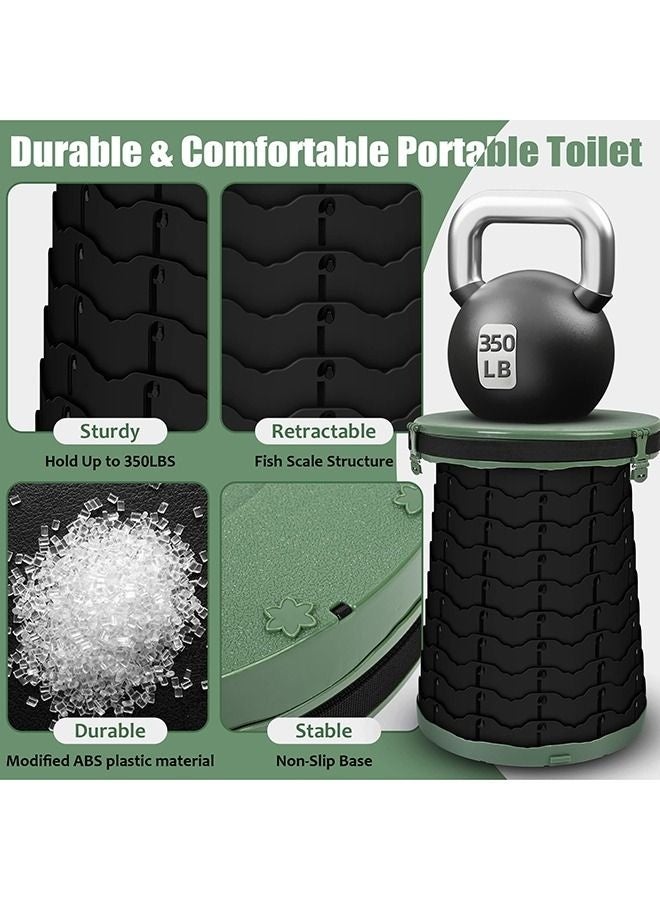 Arabest مرحاض محمول للتخييم مرحاض سفر قابل للسحب مرحاض محمول للبالغين والأطفال مرحاض تخييم قابل للطي وقابل للانهيار قابل للتعديل في الارتفاع للسيارة، التخييم، المشي، الصيد، القارب، الرحلات الطويلة (أخضر عسكري) - Image 2