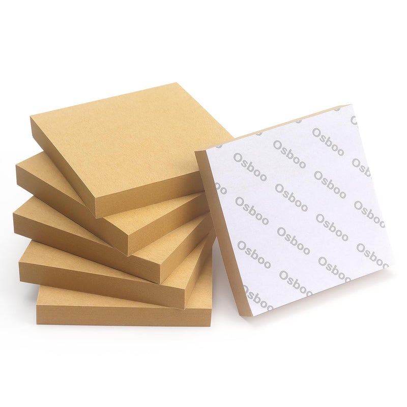 OSBOO Sticky Notes 3x3 Self-Stick Notes Pads with 6 Bright Colors, Easy to Post for Office, School, Home, 6 Pads/Pack, 100 Sheets/Pad(Kraft Paper) - Image 5