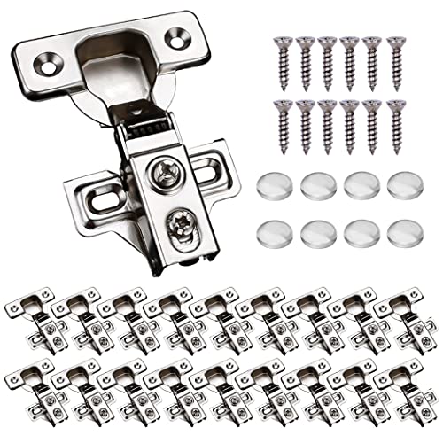 KONIGEEHRE 20 Pack Soft Close Cabinet Door Hinges for 12 Partial Overlay Cupboard 100 Degree Opening Angel Stainless Concealed Kitchen Cabinet Hinges with Mounting Screws and Manual