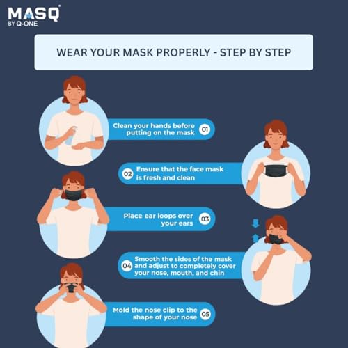 MASQ By Q-OnePack of 100 Single Use Disposable Black Face Mask, Soft on Skin, 3-ply Masks Facial Cover with Elastic Earloops and Nose Clip Great For Home, Office, School, and Outdoors - Image 5