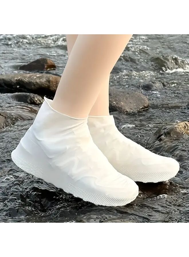 White Latex Rain Boots Waterproof Shoe Covers Reusable Size L 38 46 Outdoor Footwear - Image 5