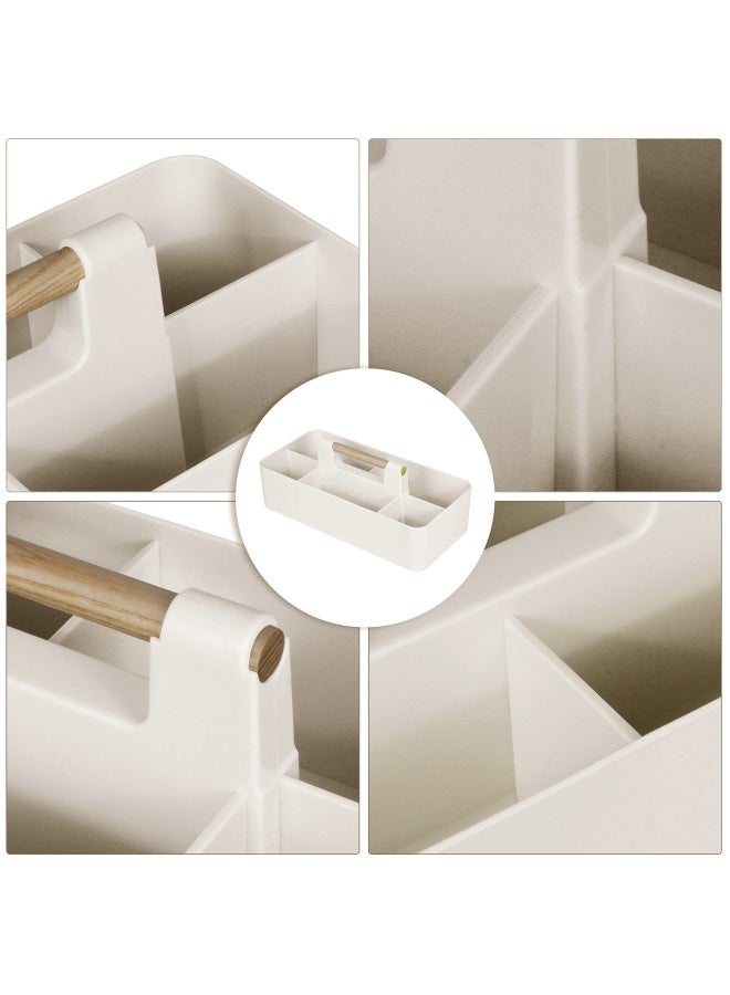 ChengFu Baby Shower Caddy Plastic Nursery Portable Storage Organizer Caddy Tote For Child/Kids Divided Basket Bin With Wood Handle For Bathroom Dorm Room Holds Hand Soap Bottles Spoons Beige …  - Image 3