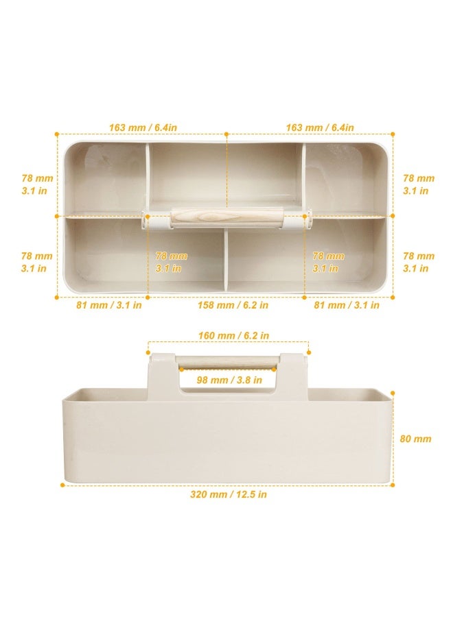 ChengFu Baby Shower Caddy Plastic Nursery Portable Storage Organizer Caddy Tote For Child/Kids Divided Basket Bin With Wood Handle For Bathroom Dorm Room Holds Hand Soap Bottles Spoons Beige …  - Image 2