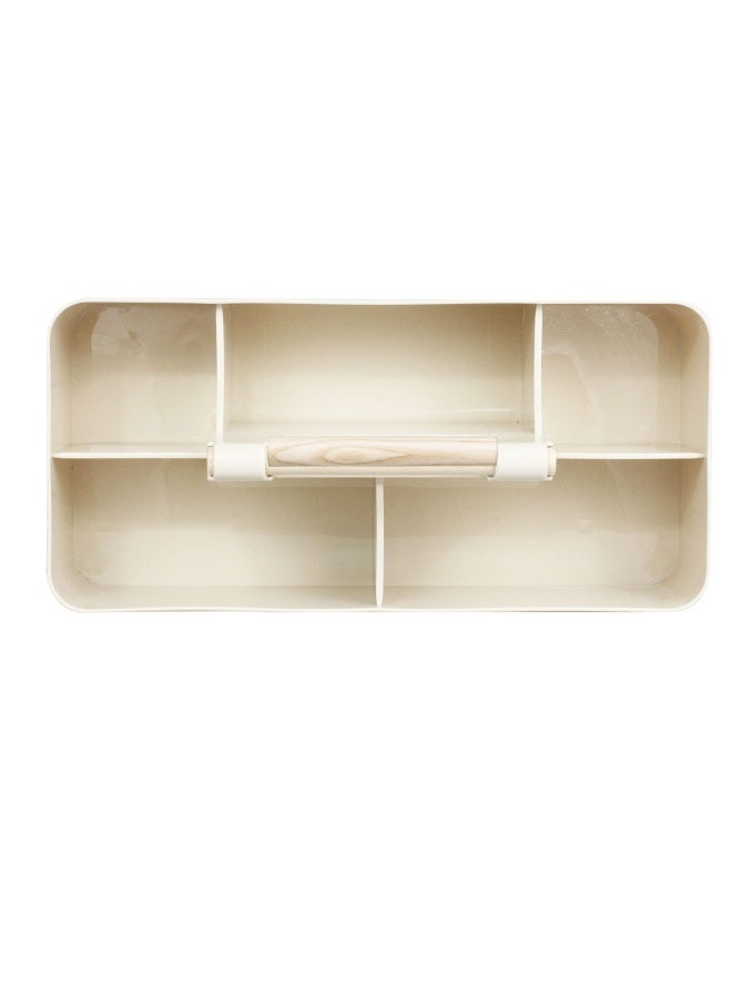 ChengFu Baby Shower Caddy Plastic Nursery Portable Storage Organizer Caddy Tote For Child/Kids Divided Basket Bin With Wood Handle For Bathroom Dorm Room Holds Hand Soap Bottles Spoons Beige …  - Image 5