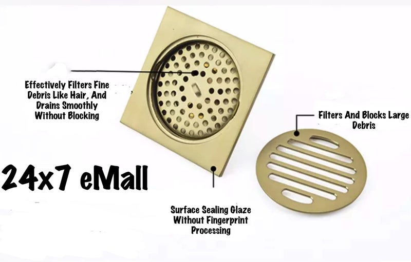 24x7 eMall 24x7 eMall Golden Drain 4 x 4 Gold Floor Drain Shower Channel Water Drainer for Bathroom with AntiFoul Cockroach Trap  - Image 4