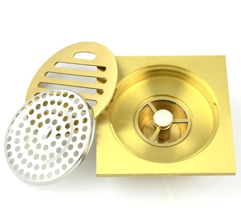 24x7 eMall 24x7 eMall Golden Drain 4 x 4 Gold Floor Drain Shower Channel Water Drainer for Bathroom with AntiFoul Cockroach Trap  - Image 2