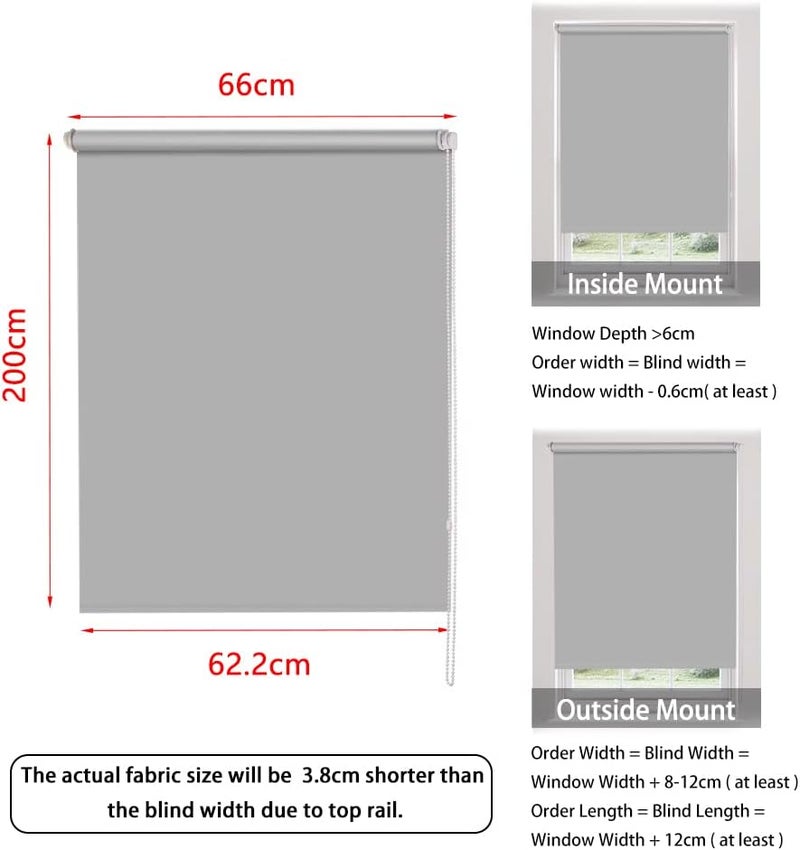 SMONTER 100% Blackout Waterproof Fabric Window Roller Shades Blind, Thermal Insulated,UV Protection,for Bedrooms,Living Room,Bathroom,The Office, Easy to Install 66CM W x 200CM L(Grey) - Image 3