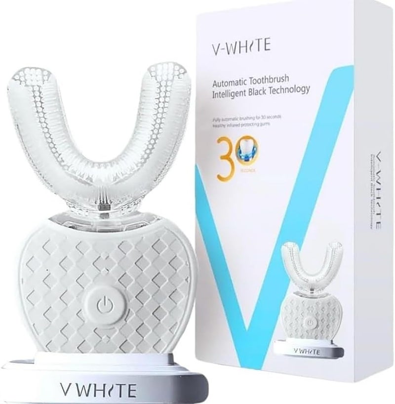 V-White Ultrasonic U-Shaped Toothbrush for Teeth Whitening, Electric Toothbrush For Adults - 360° Mouth Cleansing, Hands Free Gums Protection - Wireless Charging & LED Light -Waterproof IPX7 Certified - Image 1