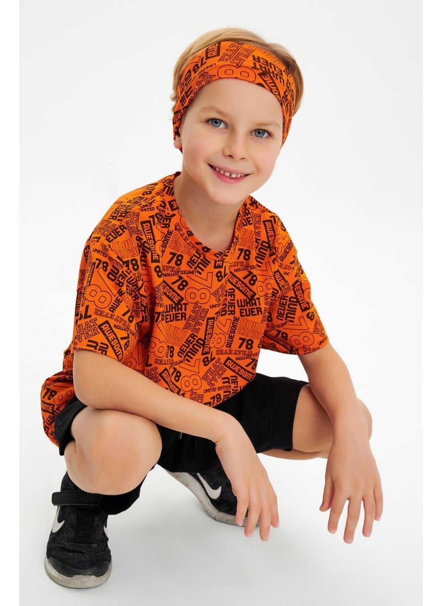 Babygiz Orange Boy's Cotton Combed Oversize Gray T-Shirt Bandana Set of 2  - Image 1