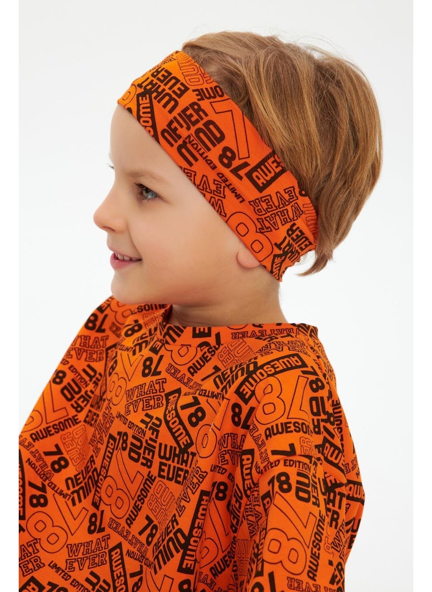 Babygiz Orange Boy's Cotton Combed Oversize Gray T-Shirt Bandana Set of 2  - Image 2