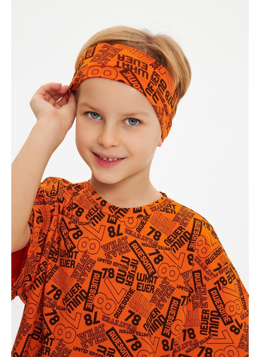 Babygiz Orange Boy's Cotton Combed Oversize Gray T-Shirt Bandana Set of 2  - Image 3
