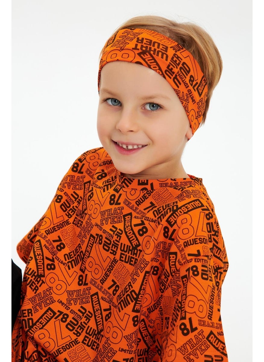 Babygiz Orange Boy's Cotton Combed Oversize Gray T-Shirt Bandana Set of 2  - Image 4
