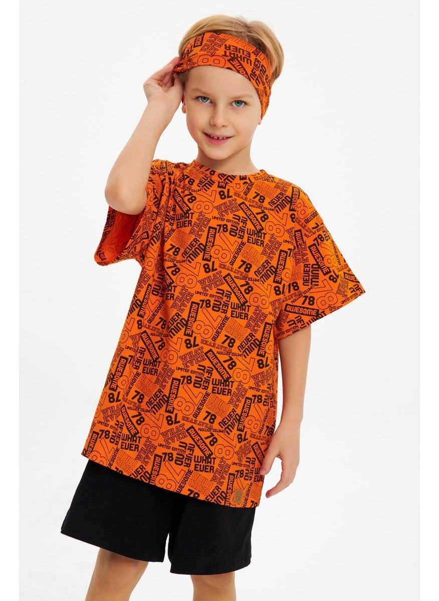 Babygiz Orange Boy's Cotton Combed Oversize Gray T-Shirt Bandana Set of 2  - Image 5