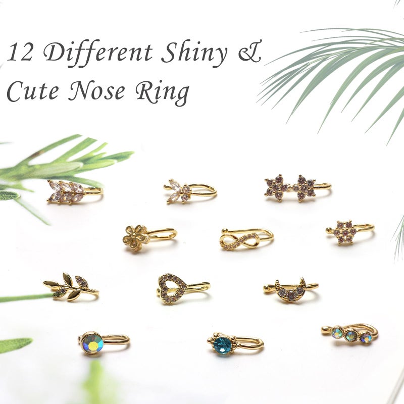 Crazypiercing 12Pcs Fake Nose Ring Cz African Nose Cuffs Gold Non Pierced Jewelry - Image 5