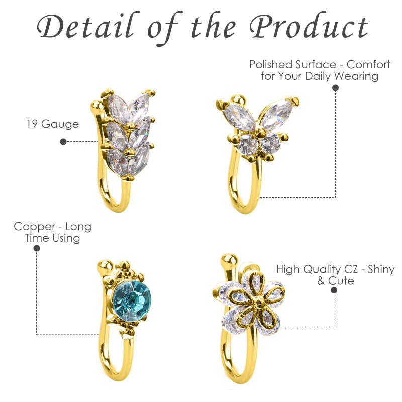 Crazypiercing 12Pcs Fake Nose Ring Cz African Nose Cuffs Gold Non Pierced Jewelry - Image 2