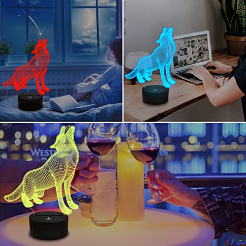 FULLOSUN Wolf Gift 3D Light, Optical Illusion Bedside Night Lamp, 16 Color Changing with Remote Control Creative Room Decor Best Birthday for Kids Boys Men - Image 3