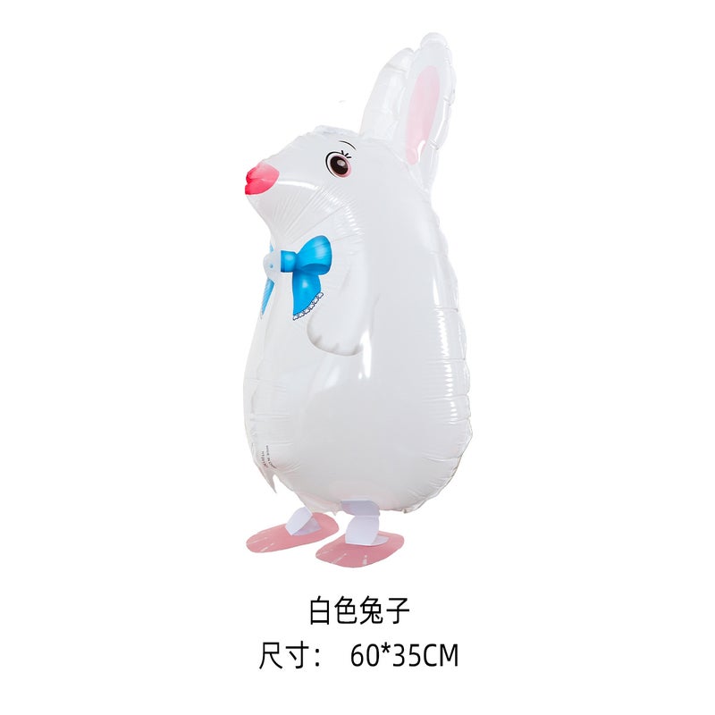 Walking animal balloon aluminum film balloon cartoon unicorn walking pig night market stall toy balloon wholesale White rabbit (pump inflatable does not walk)