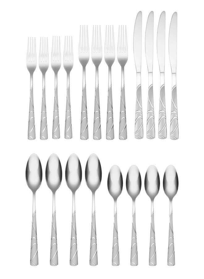 Cambridge Silverware Set, Sasha Sand 20-Piece Flatware Set, Service For 4, 18/0 Stainless Steel, Dishwasher Safe, Flatware Cutlery Sets, Utensils, Knives Spoons and Forks, Kitchen (Silver, 20 Pieces) - Image 2