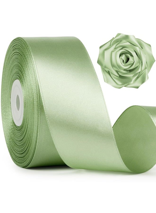 Mauproy 1-1/2 Inch Wide Sage Green Satin Ribbon, 50 Yards Solid Polyester Fabric Ribbon for Roses Making, Gift Wrapping, Graduation, Wedding Decorations, Crafts, Bows - Image 1