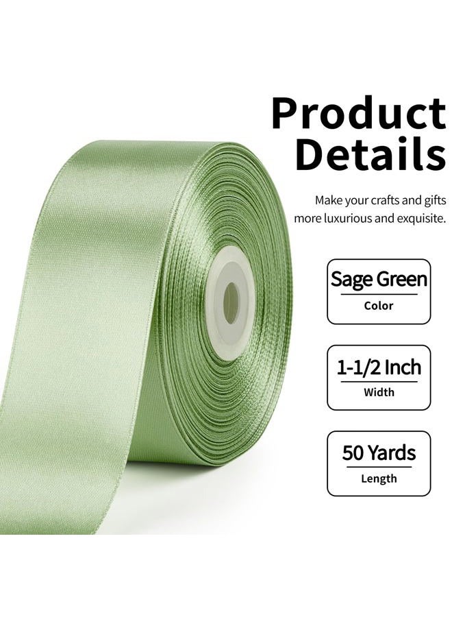 Mauproy 1-1/2 Inch Wide Sage Green Satin Ribbon, 50 Yards Solid Polyester Fabric Ribbon for Roses Making, Gift Wrapping, Graduation, Wedding Decorations, Crafts, Bows - Image 2