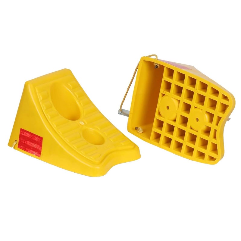 CREWBOLT Wheel Chock, PVC Yellow, Pack of 2 with Nylon Rope, Wheel Stopper, Movable, Prevents Vehicles from Rolling, 1.5 KG, 285L x 200W x 175H mm - Image 1