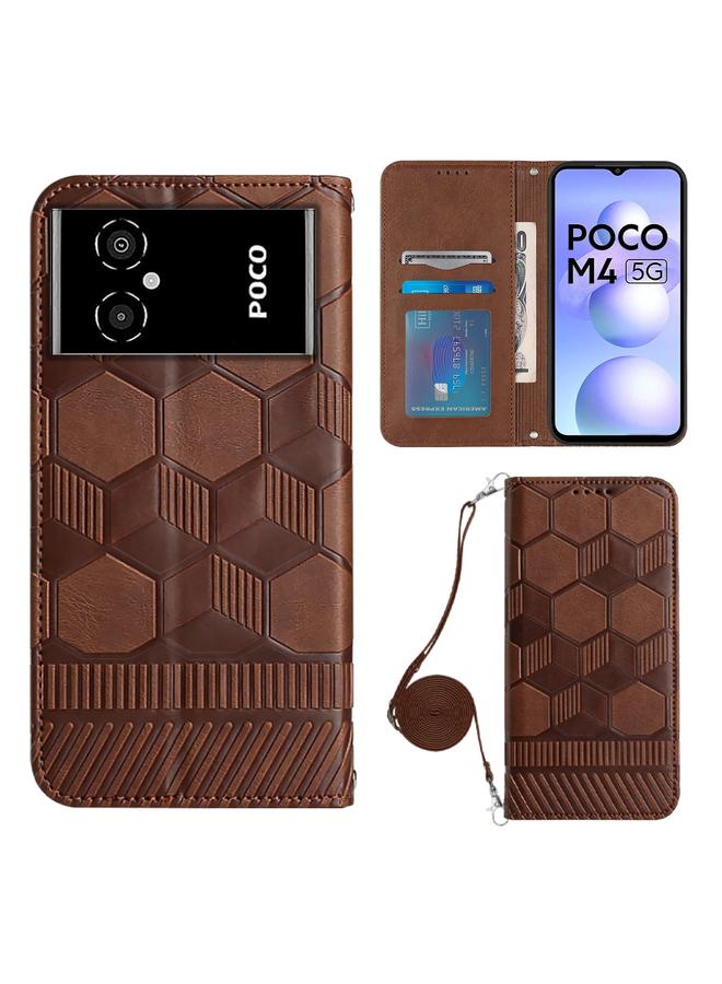The Bros Case For Xiaomi Poco M4 5G Crossbody Football Texture Magnetic PU Phone Case