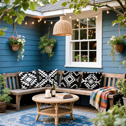 Cirzone Outdoor Pillow Covers 18x18 Set of 4 Morden Black Geometric Patterns Waterproof Throw Outdoor Pillows Boho Decorations for Funiture Patio Garden Home - Image 3