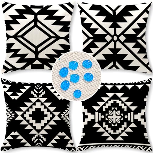 Cirzone Outdoor Pillow Covers 18x18 Set of 4 Morden Black Geometric Patterns Waterproof Throw Outdoor Pillows Boho Decorations for Funiture Patio Garden Home - Image 1