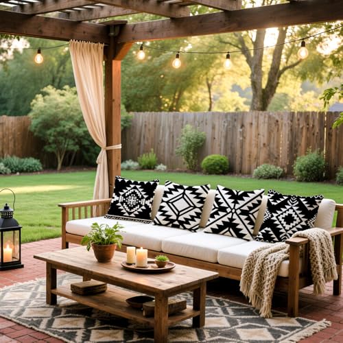 Cirzone Outdoor Pillow Covers 18x18 Set of 4 Morden Black Geometric Patterns Waterproof Throw Outdoor Pillows Boho Decorations for Funiture Patio Garden Home - Image 4