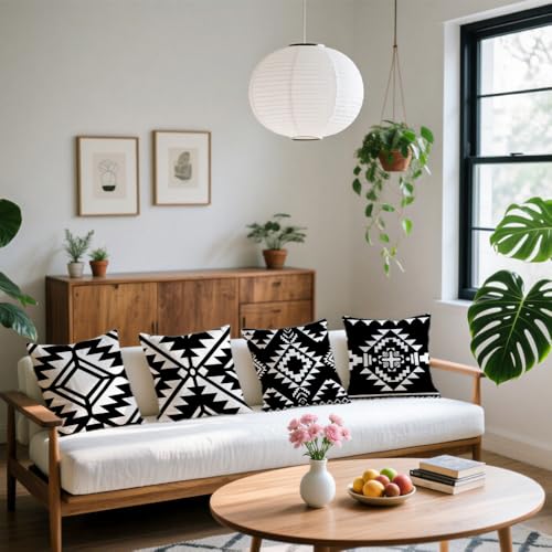 Cirzone Outdoor Pillow Covers 18x18 Set of 4 Morden Black Geometric Patterns Waterproof Throw Outdoor Pillows Boho Decorations for Funiture Patio Garden Home - Image 5