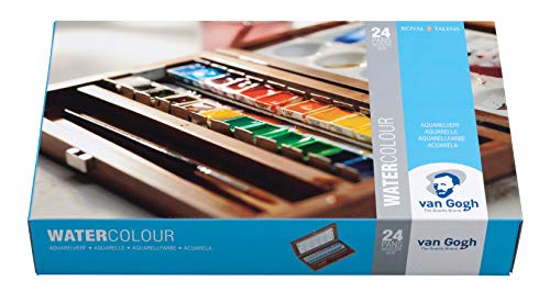 Van Gogh Watercolor Paint Set, Wood Box, 24-Half Pan + 3 Accessories - Image 1