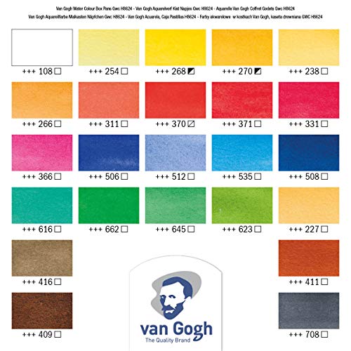 Van Gogh Watercolor Paint Set, Wood Box, 24-Half Pan + 3 Accessories - Image 3