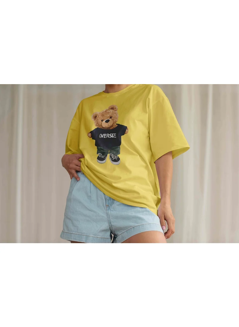 DogFish Women's Lilac Teddy Printed Oversize T-Shirt