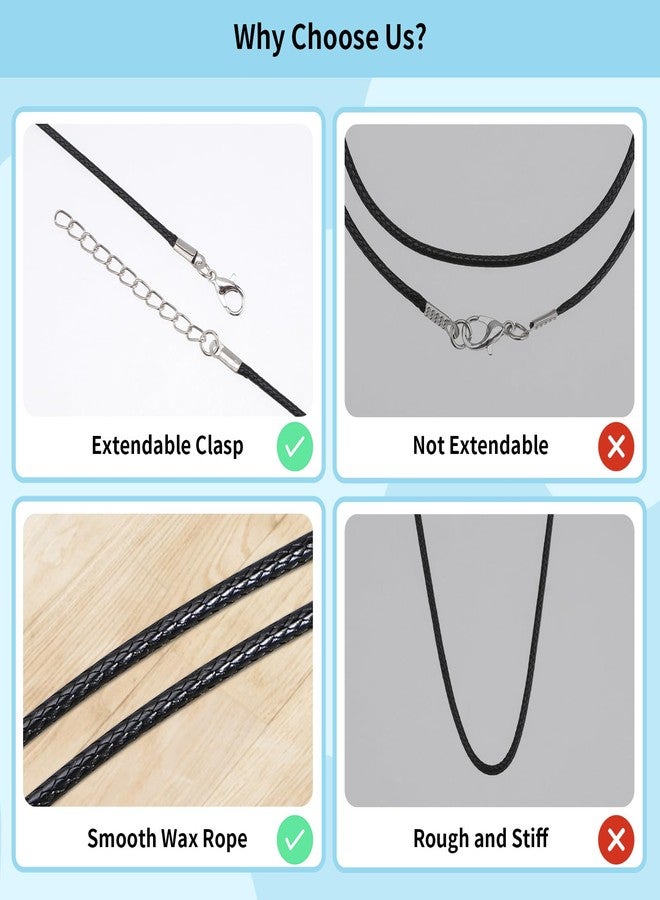 Prasacco 50 Pcs Black Necklace Cord Necklace String Rope with Clasp Waxed Leather Necklace Cord for Charms Pendants Jewelry Making, 18 Inch - Image 5