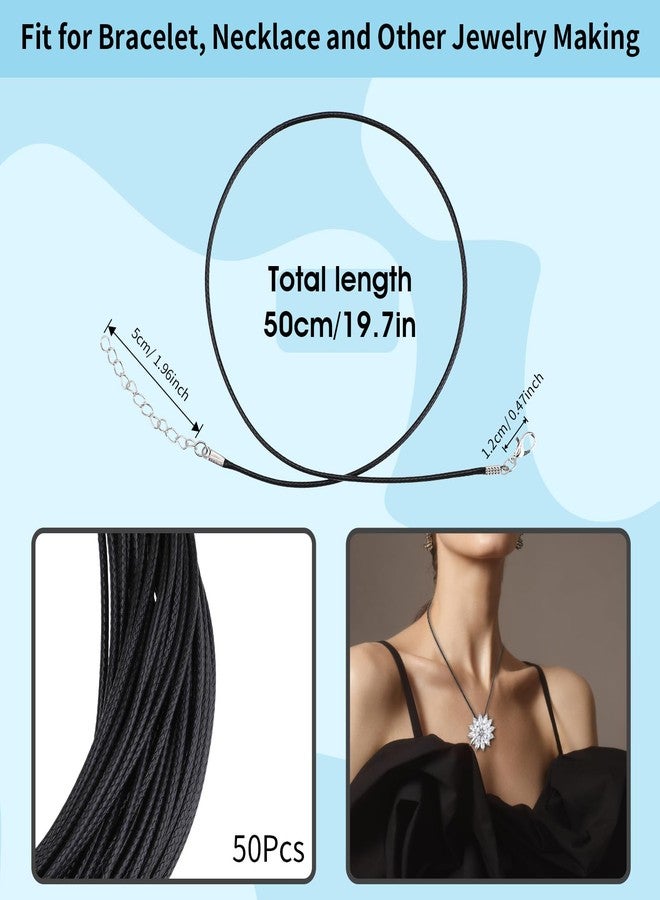 Prasacco 50 Pcs Black Necklace Cord Necklace String Rope with Clasp Waxed Leather Necklace Cord for Charms Pendants Jewelry Making, 18 Inch - Image 2