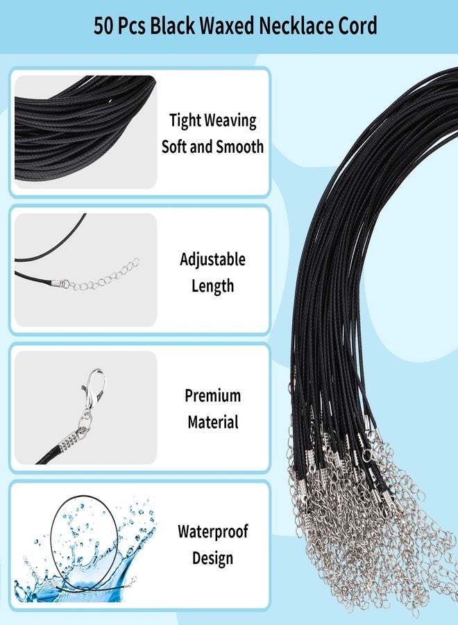 Prasacco 50 Pcs Black Necklace Cord Necklace String Rope with Clasp Waxed Leather Necklace Cord for Charms Pendants Jewelry Making, 18 Inch - Image 3