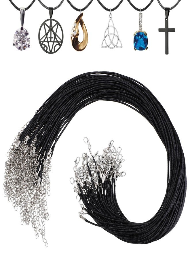 Prasacco 50 Pcs Black Necklace Cord Necklace String Rope with Clasp Waxed Leather Necklace Cord for Charms Pendants Jewelry Making, 18 Inch - Image 1