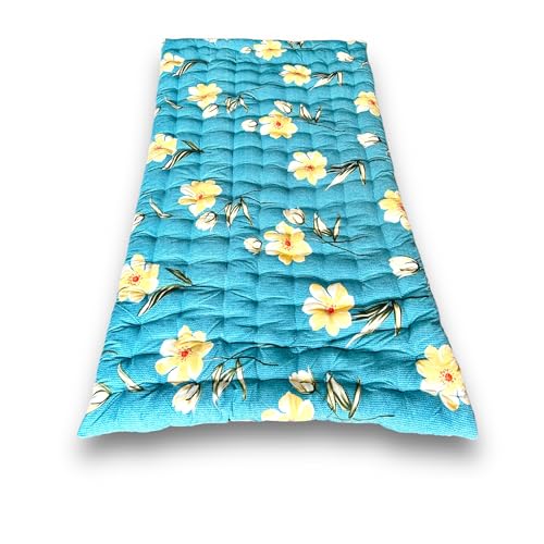 Deevine Craft Soft Cotton Quilt Foldable Mattress - Lightweight, Firm Single Gadda | 3D Design Print, 72x36 Inches (3x6 ft) | Portable for Picnic, 1 Sleeping Capacity (Blue Teal Floral Mattress) - Image 3