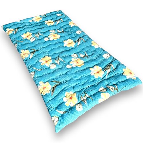 Deevine Craft Soft Cotton Quilt Foldable Mattress - Lightweight, Firm Single Gadda | 3D Design Print, 72x36 Inches (3x6 ft) | Portable for Picnic, 1 Sleeping Capacity (Blue Teal Floral Mattress) - Image 2