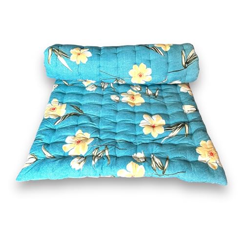 Deevine Craft Soft Cotton Quilt Foldable Mattress - Lightweight, Firm Single Gadda | 3D Design Print, 72x36 Inches (3x6 ft) | Portable for Picnic, 1 Sleeping Capacity (Blue Teal Floral Mattress) - Image 5