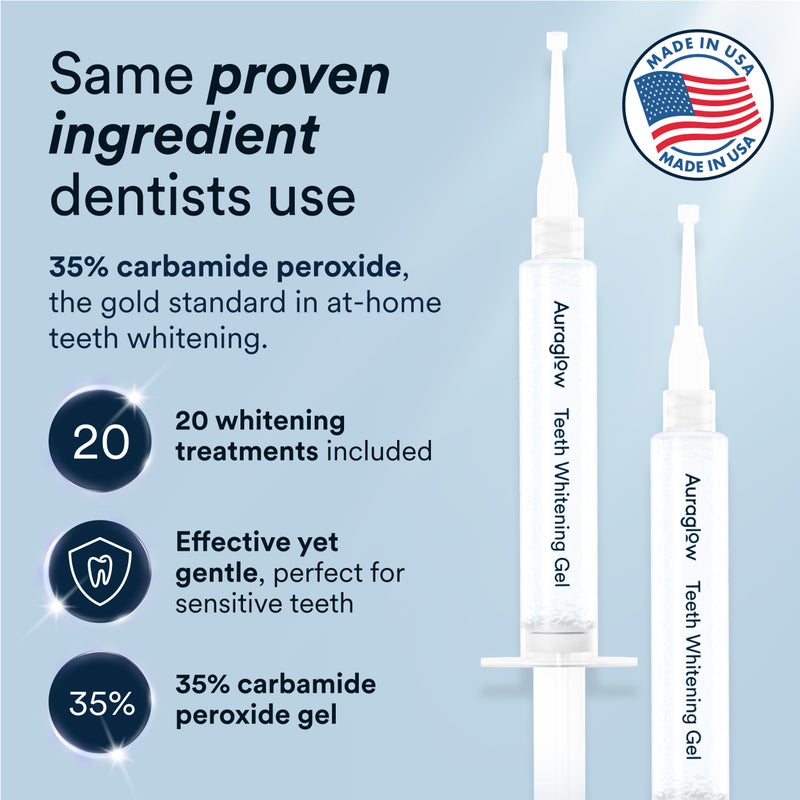 Auraglow Teeth Whitening Kit, LED Accelerator Light, 35% Carbamide Peroxide Teeth Whitening Gel, 20+ Whitening Treatments, Whitens up to 10 Shades in 7 Days - Image 4
