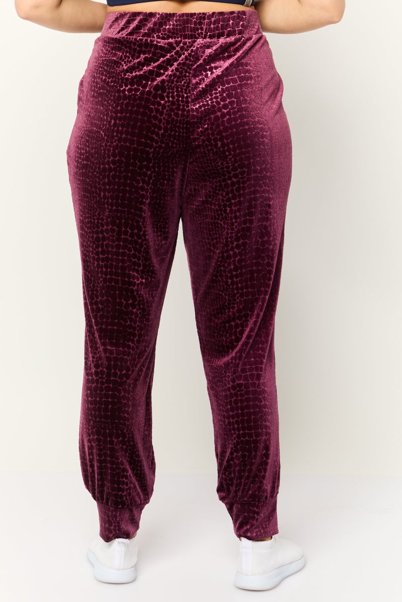 Cable & Gauge Women Textured Velvet Fleece Jogger Pants, Maroon - Image 2
