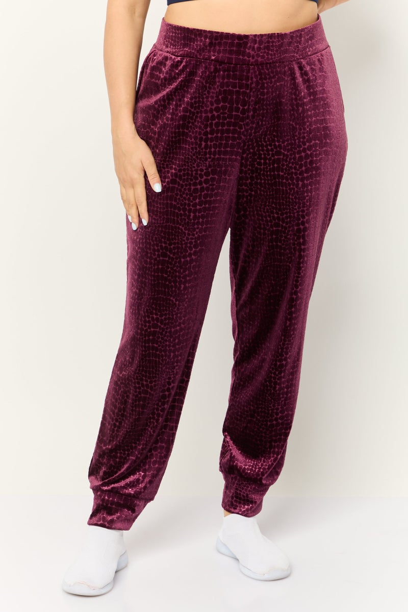 Cable & Gauge Women Textured Velvet Fleece Jogger Pants, Maroon - Image 1