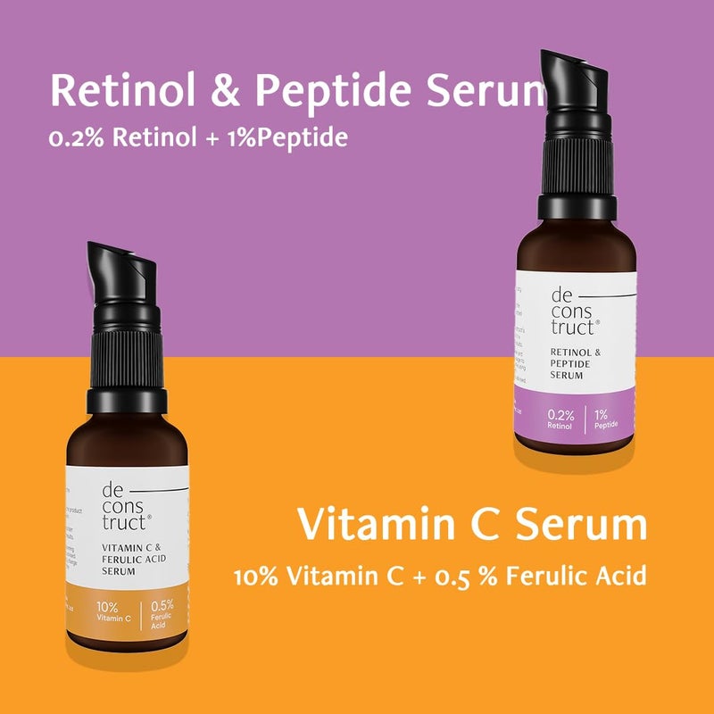 Deconstruct 10 Vitamin C 02 Retinol Face Serum Combo For AntiAging Brightening Glowing Skin Beginner Friendly For All Skin Types 30ml each Pack of 2 - Image 2