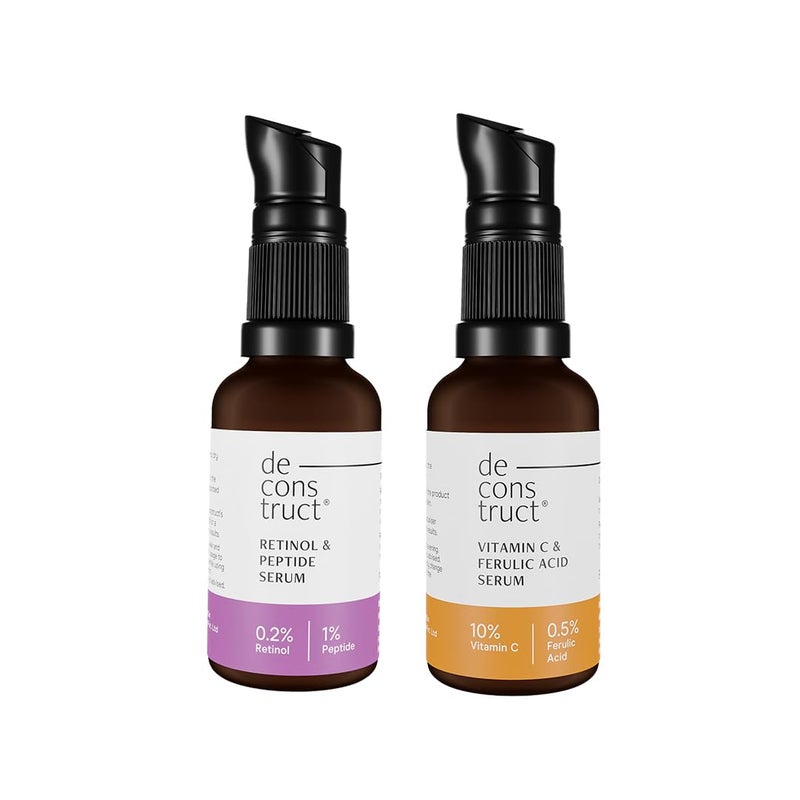 Deconstruct 10 Vitamin C 02 Retinol Face Serum Combo For AntiAging Brightening Glowing Skin Beginner Friendly For All Skin Types 30ml each Pack of 2 - Image 1